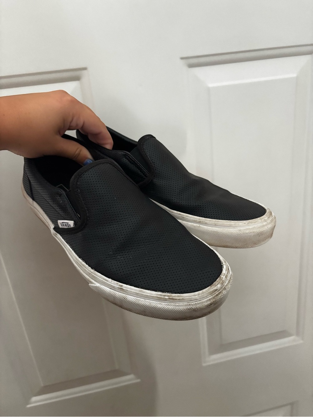 Women’s Vans Black Perforated Slip-On Sneakers with White Sole